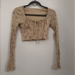 Aeropostale, yellow flowery long sleeve t, size S